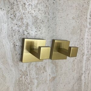 Two Brushed Gold Metal Towel Hooks